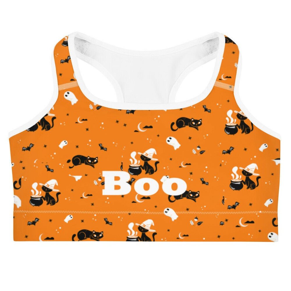 Halloween themed Sports bra Orange Witch Cat